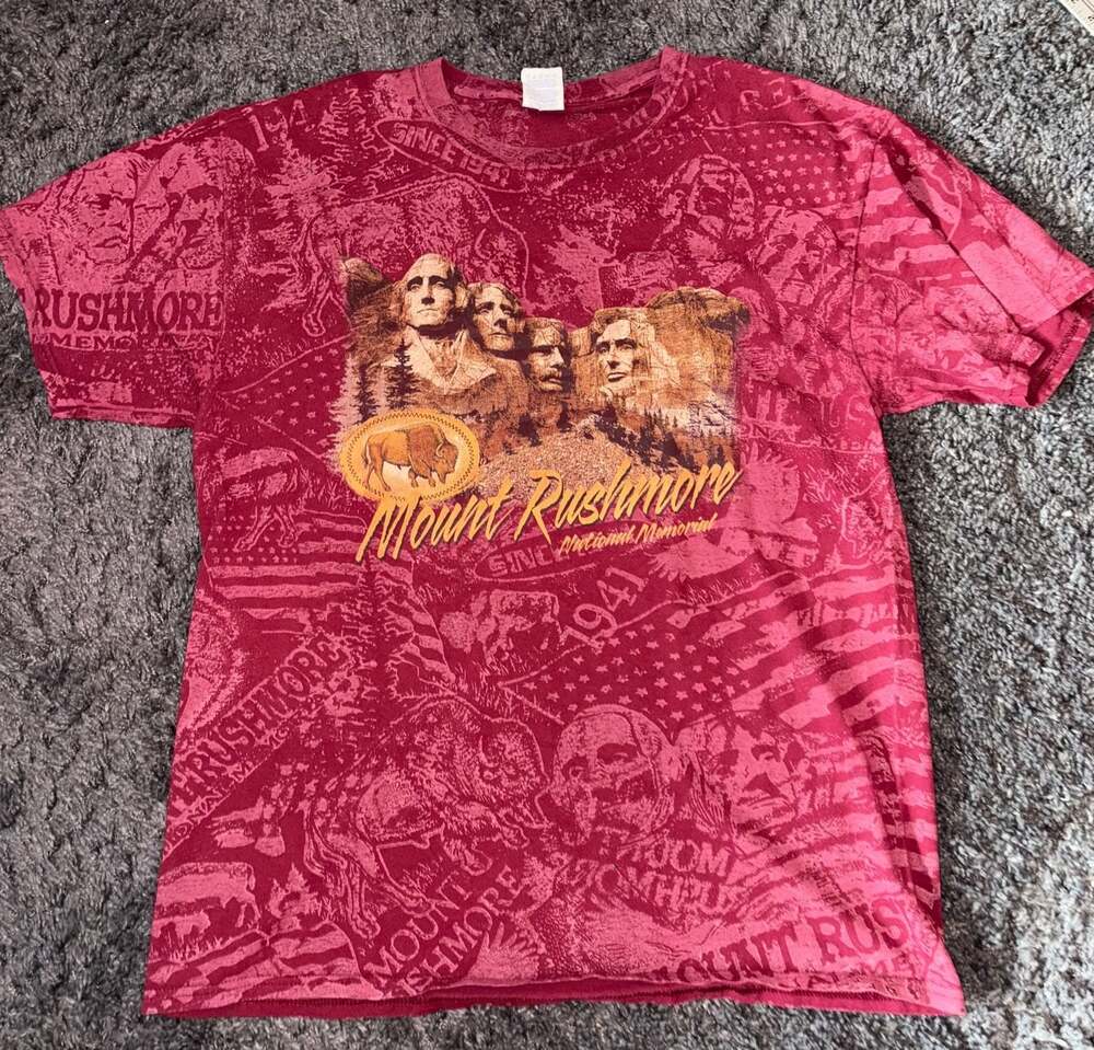 Vintage Jerzees Mount Rushmore All Over Print T-Shirt Size L